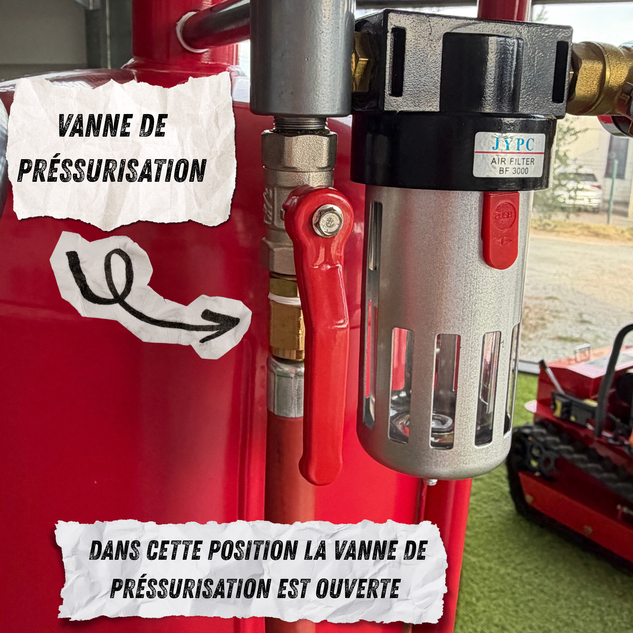 Válvula roja de presurización
