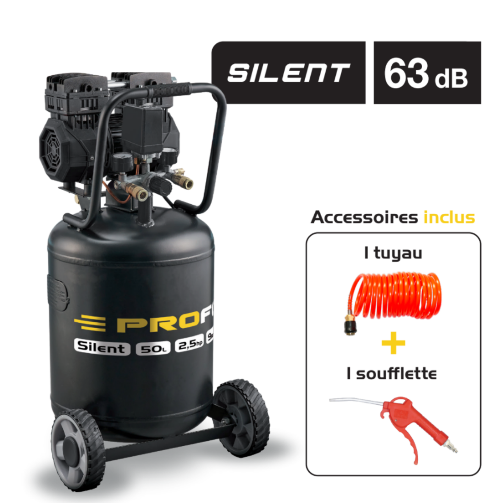 Compresor silencioso 50L Seconde Life Grado A+ – 2,5 CV alto rendimiento con accesorios incluidos — foto 2