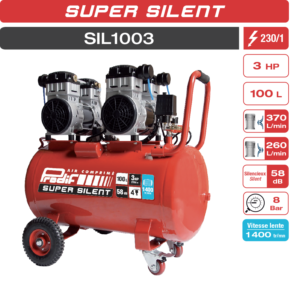 Compresor 100 litros 3CV PRODIF SILENCIOSO serie clásica — foto 2